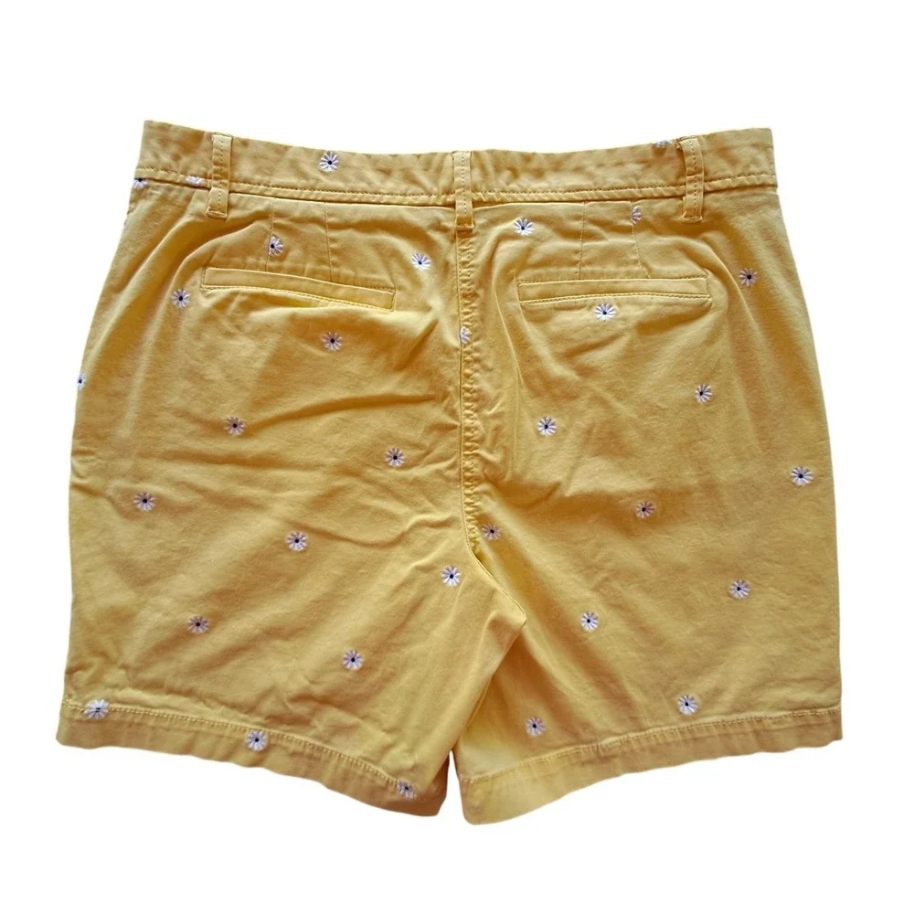 Talbots Yellow Daisy Embroidered Relaxed Chino Shorts Womens 10 Floral Cotton